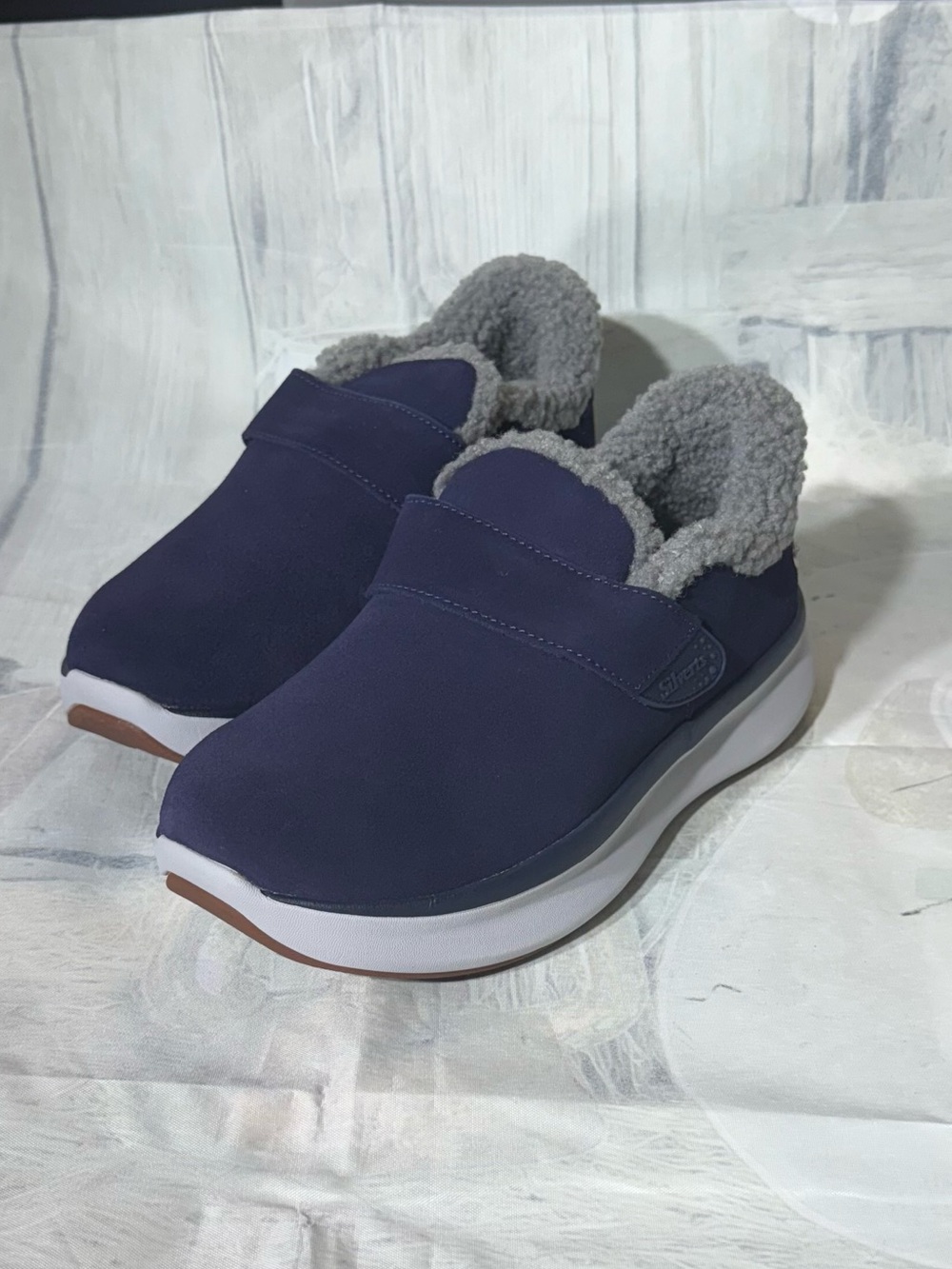 Silverts SV15440 Women's 7.5 Adaptive Slip On Sneakers Navy Grey Walking Shoes